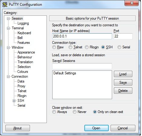 putty para conexão ssh